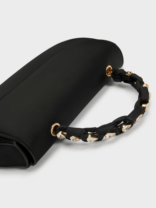 حقيبة إيليان من الساتان ومقبض يد علوي مرصع بالأحجار, أسود, hi-res