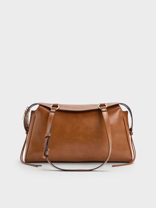 شنطة كتف هايلين بتعليقة مجدولة, بني فاتح ممزّق, hi-res