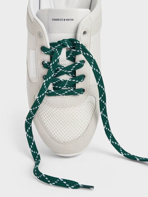 حذاء رياضي بتصميم سهل الارتداء من الدانتيل بتصميم شبكي مزخرف بأربطة منقوشة, أبيض, hi-res