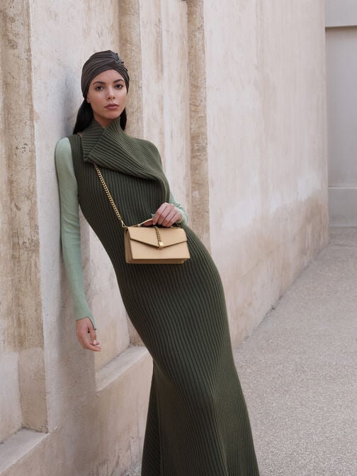 حقيبة تايزيا صغيرة من الساتان بمقبض سلسلة, شامباني, hi-res