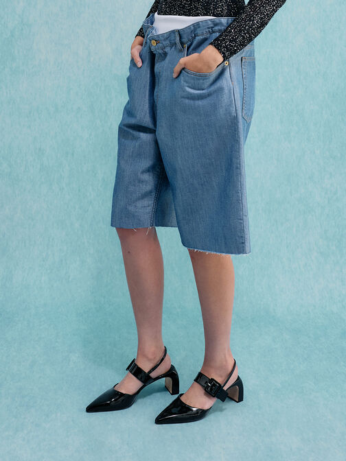 أحذية بكعب عالٍ مدبب مزين بإبزيم حاصل على براءة اختراع, أسود براق, hi-res