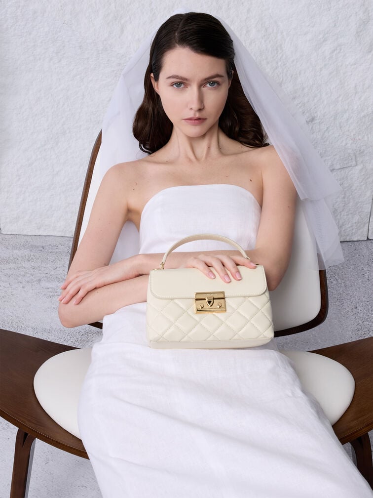 حقيبة ألفا مبطنة بمقبض علوي, كريمي, hi-res