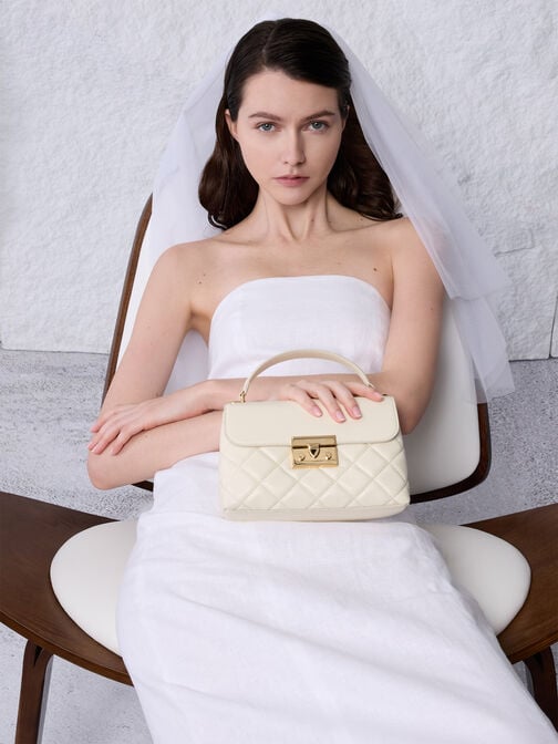 حقيبة ألفا مبطنة بمقبض علوي, كريمي, hi-res