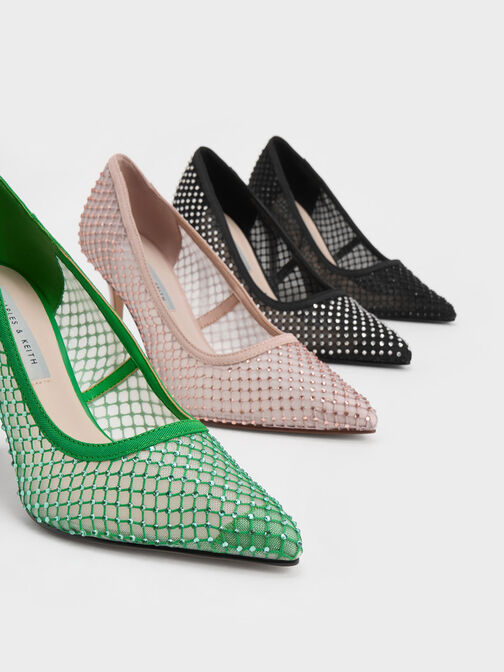 حذاء بامب بتصميم شبكي مرصع بالأحجار, لون البشرة الطبيعي, hi-res