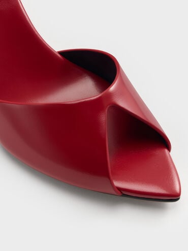 Pointed Peep-Toe Stiletto Sandals, Red, hi-res