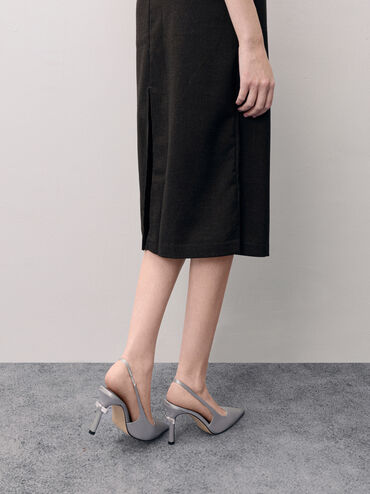 Brantley Bow Slingback Pumps, Grey, hi-res
