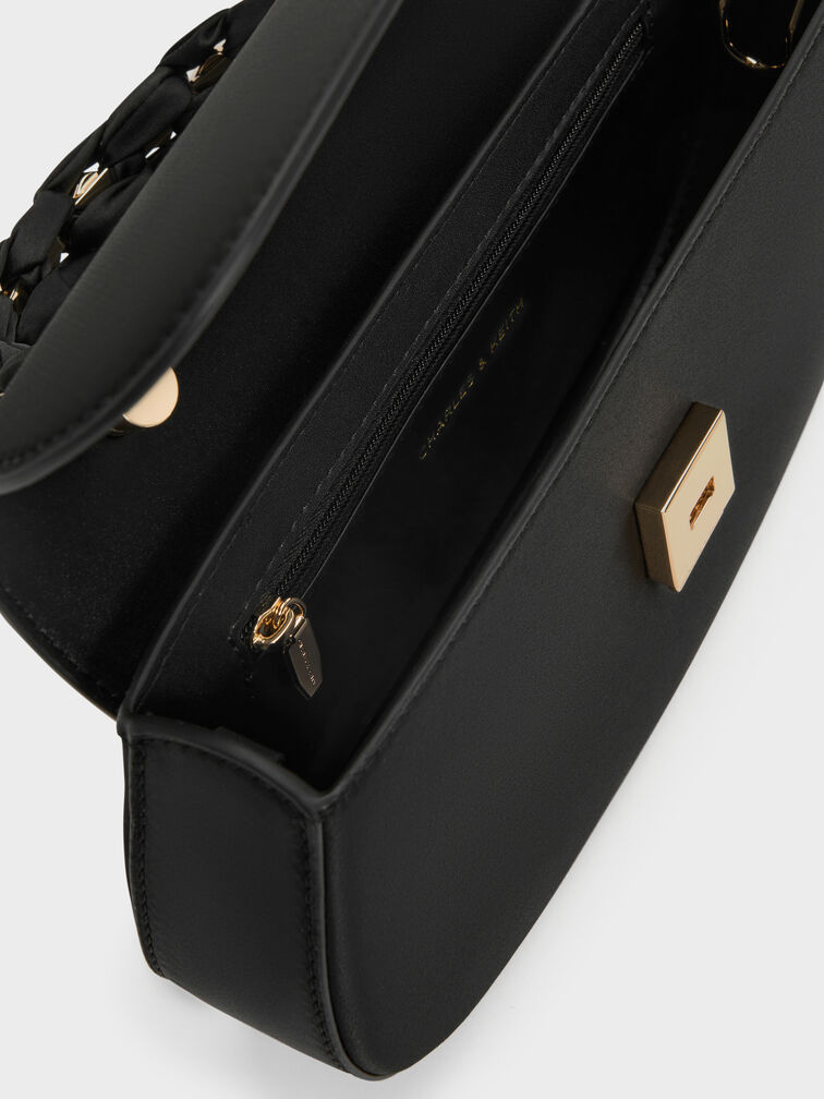 حقيبة إيليان من الساتان ومقبض يد علوي مرصع بالأحجار, أسود, hi-res