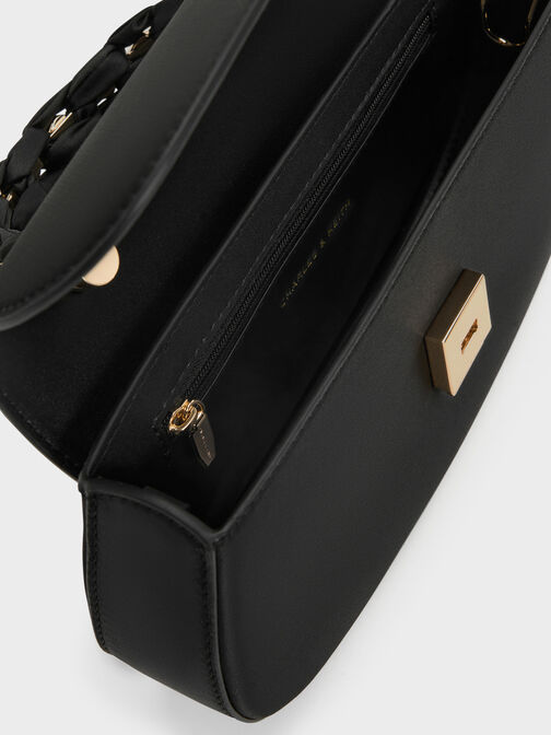 حقيبة إيليان من الساتان ومقبض يد علوي مرصع بالأحجار, أسود, hi-res