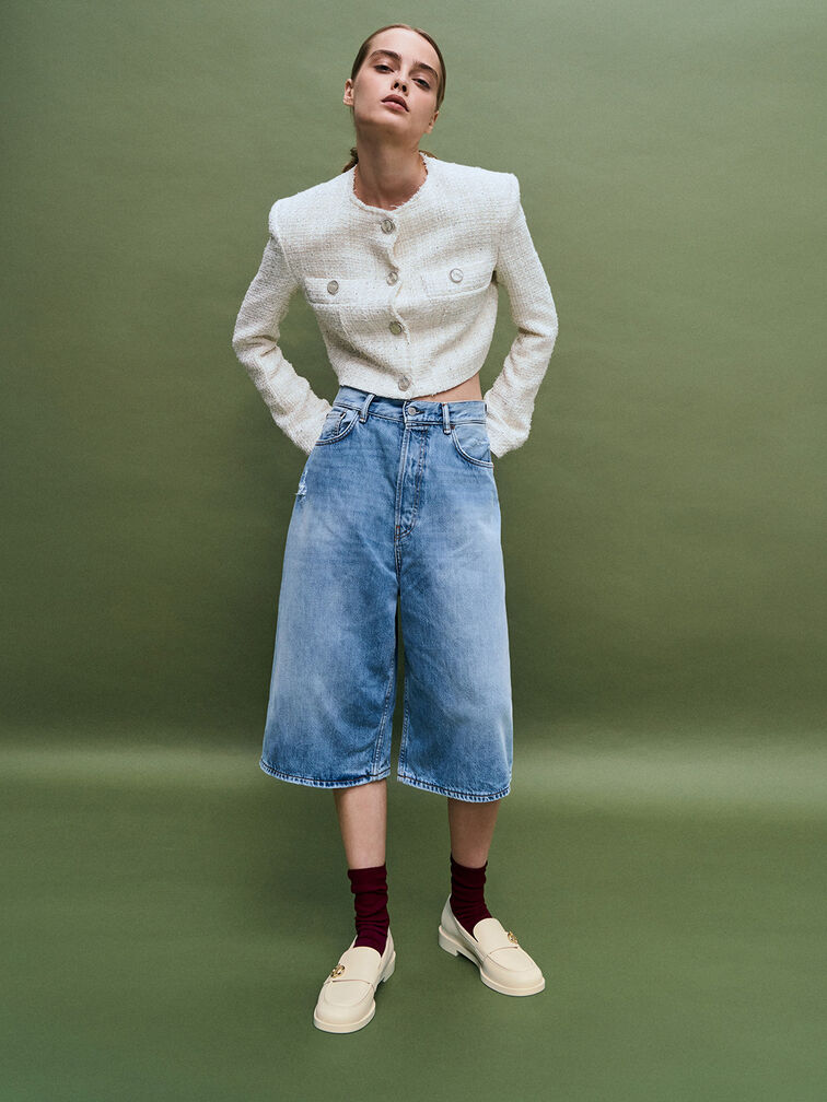 حذاء لوفر مارلي مزين بحلية معدنية لامعة, أبيض طباشيري, hi-res