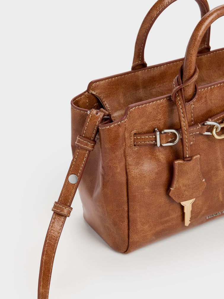 Mini Delfina Belted Tote Bag, Distressed Tan, hi-res