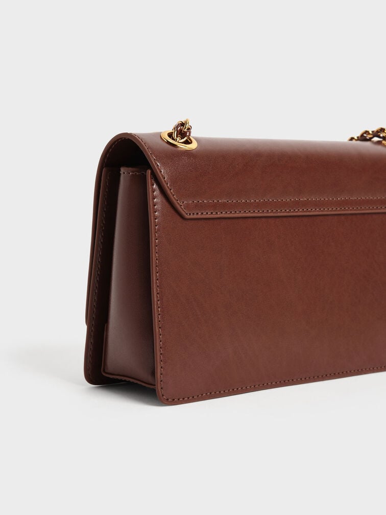 حقيبة كتف بحمالة مضفرة, شوكولاتي, hi-res