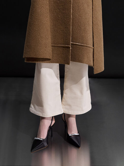 Bow Slingback Pumps, Black Textured, hi-res