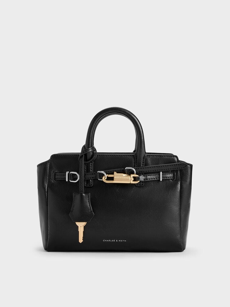 Mini Delfina Belted Tote Bag, Noir, hi-res