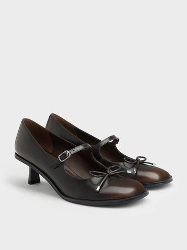 Wendy Bow Kitten-Heel Mary Jane Pumps, Dark Brown, hi-res