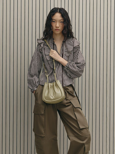 حقيبة باكيت ليلا بتصميم أنبوبي, زيتوني فاتح, hi-res