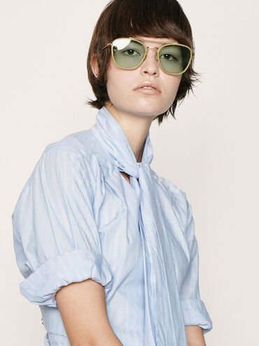 نظارات شمسية بإطار معدني نحيف وجسر مزدوج, أخضر, hi-res