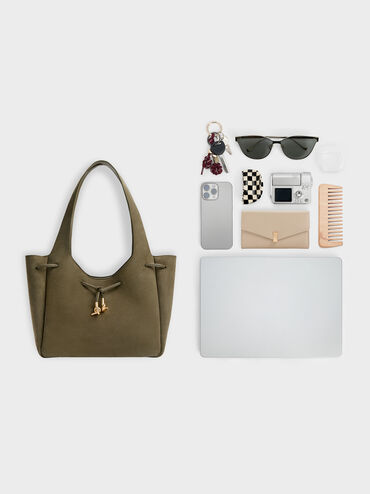 Mila Metallic-Knot Tote Bag, Deep Olive, hi-res