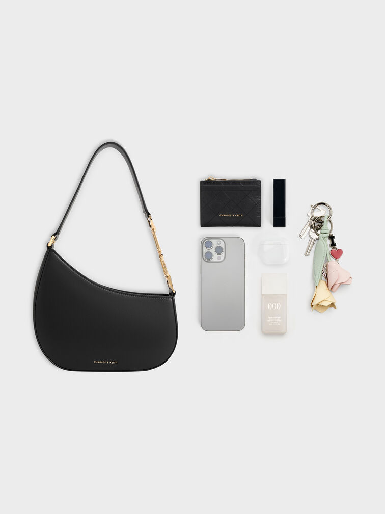 حقيبة كتف أغاثا مزينة بسلسلة معدنية أنيقة, أسود, hi-res