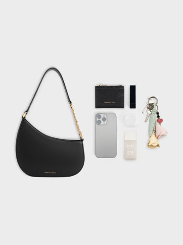 حقيبة كتف أغاثا مزينة بسلسلة معدنية أنيقة, أسود, hi-res