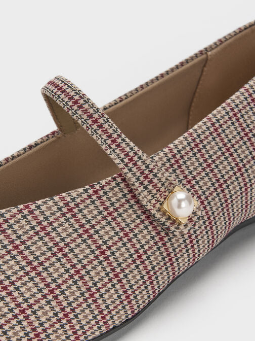 Marie Checkered Pearl Mary Jane Flats, Multi, hi-res