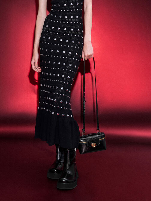 حقيبة زينة أروين بذراع علوي ونقشة جلد التمساح, أسود, hi-res