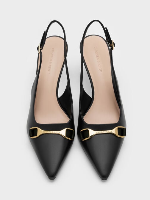 Leslie Metallic-Accent Slingback Pumps, Black, hi-res