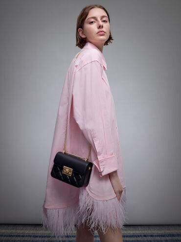 حقيبة ألفا بتصميم مبطن ومقبض على شكل سلسلة, أسود, hi-res