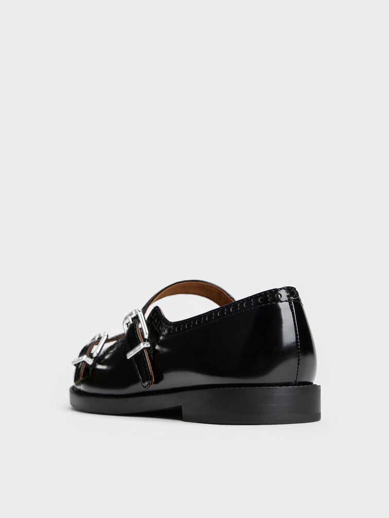 حذاء ماري جين بروج بحزام مزدوج, صندوق أسود, hi-res