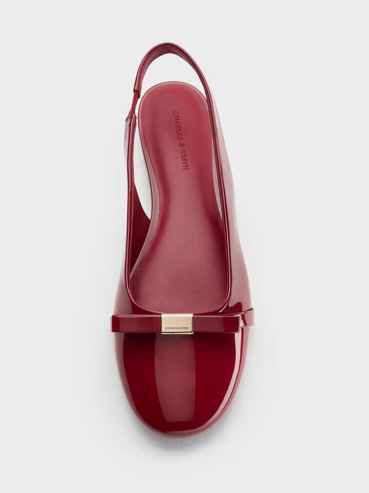 Dorian Patent Bow Slingback Flats, Red, hi-res