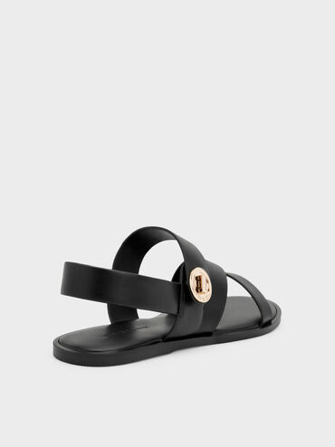 صندل يارا بأحزمة عريضة أنيقة مع قفل دوّار, أسود, hi-res