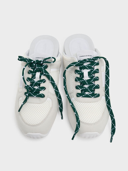 حذاء رياضي بتصميم سهل الارتداء من الدانتيل بتصميم شبكي مزخرف بأربطة منقوشة, أبيض, hi-res