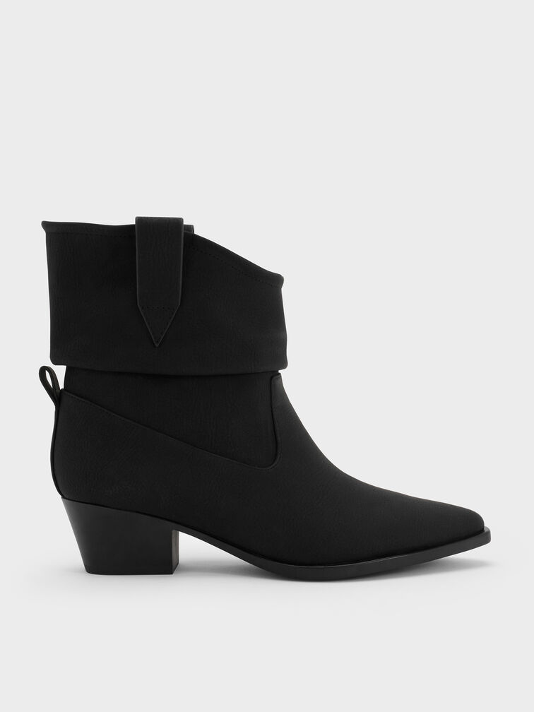 Studded-Strap Ruched Ankle Boots, Black, hi-res