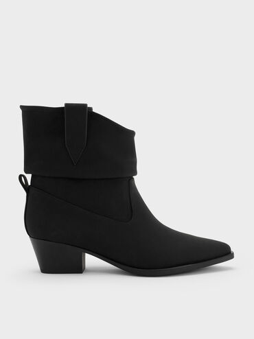 Studded-Strap Ruched Ankle Boots, Black, hi-res