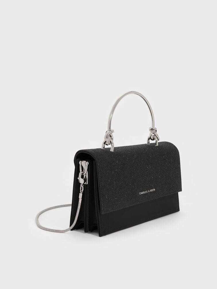 محفظة كريستين بسلسلة وتصميم لامع, أسود كلاسيكي, hi-res