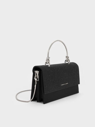 محفظة كريستين بسلسلة وتصميم لامع, أسود كلاسيكي, hi-res