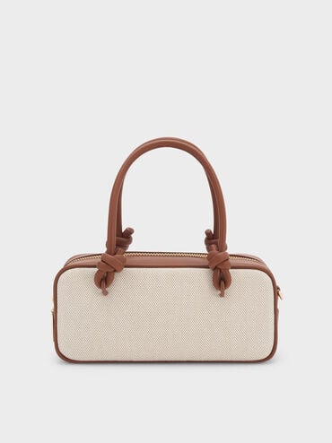 حقيبة مستطيلة سامي من القماش بمقبض مزين بعقدة, رمادي مائل للبني كانفاس, hi-res