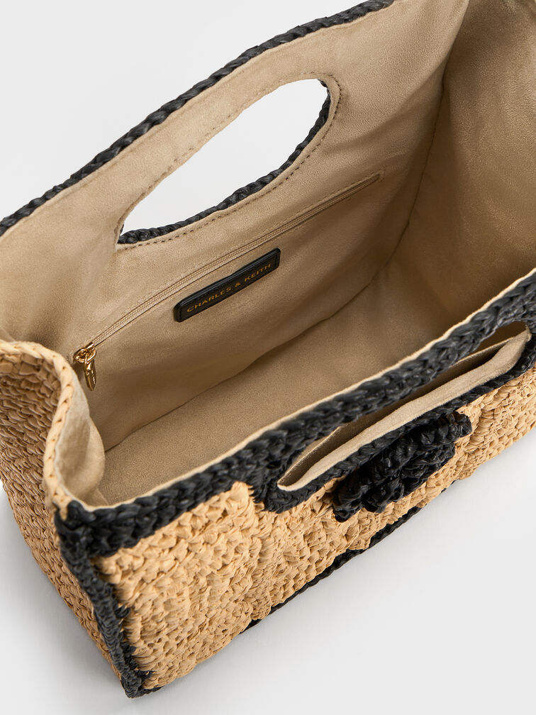 Raffia Flower Top Handle Bag, Multi, hi-res
