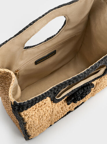 Raffia Flower Top Handle Bag, Multi, hi-res
