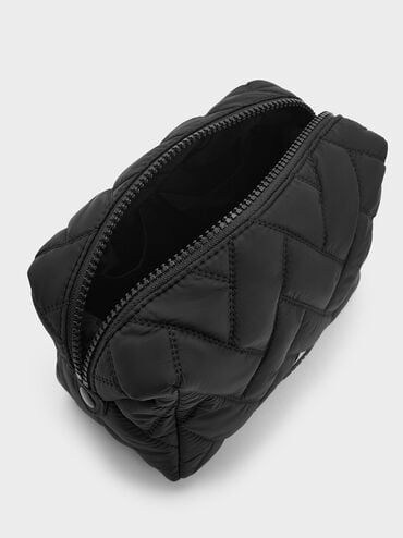 حقيبة صغيرة من النايلون بنقشة شيفرون, أسود عميق, hi-res