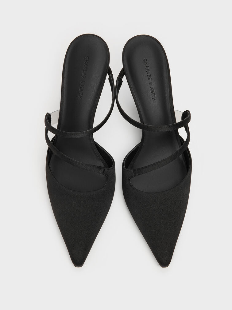 حذاء ميول ساتان أردن بمقدمة مدببة وكعب متموج, أسود خشن, hi-res