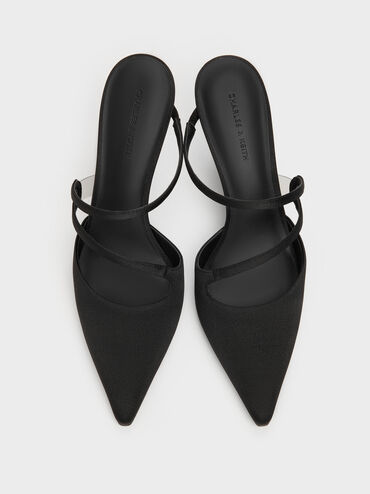 حذاء ميول ساتان أردن بمقدمة مدببة وكعب متموج, أسود خشن, hi-res