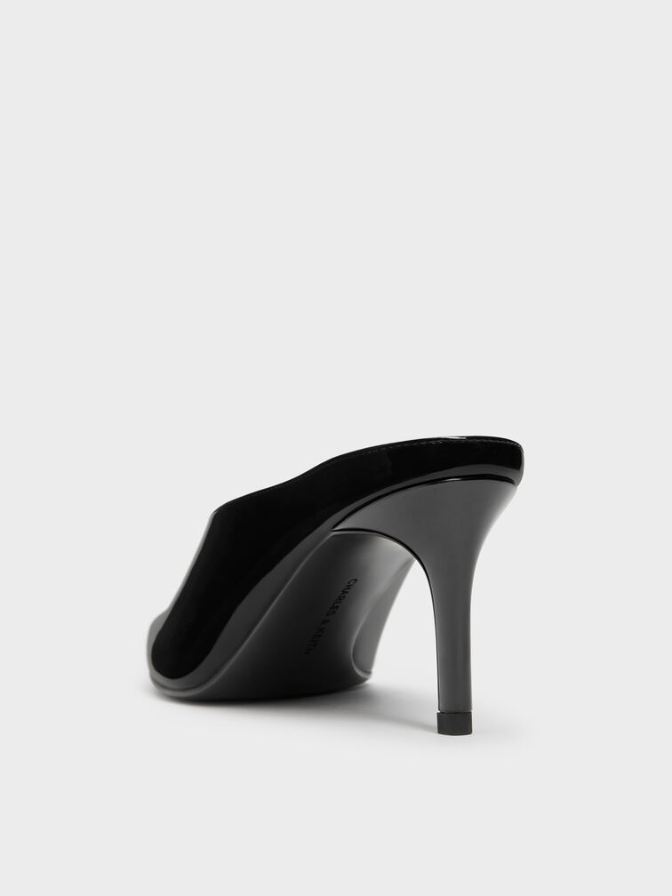 Patent Pointed Heeled Mules, Black Patent, hi-res
