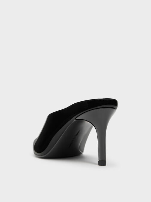 Patent Pointed Heeled Mules, Black Patent, hi-res