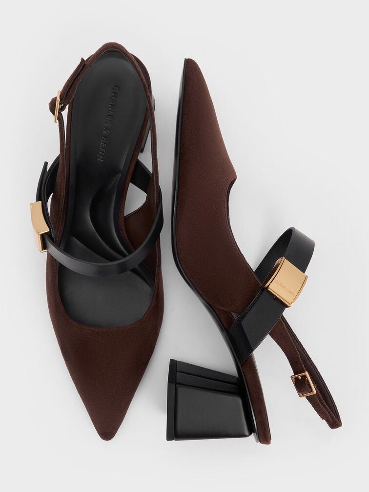 Yvette Faux Suede Mary Jane Slingback Pumps, Dark Brown, hi-res