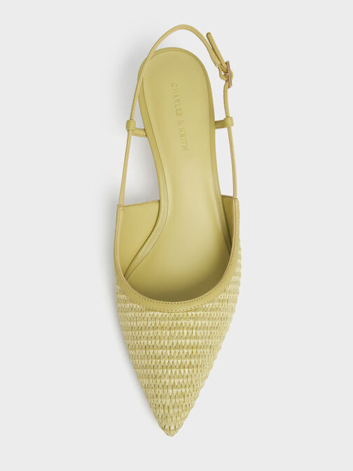 Raffia Pointed-Toe Slingback Pumps, Olive, hi-res
