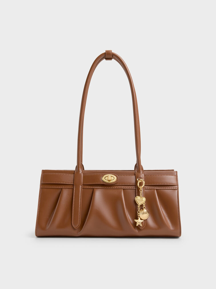 شنطة كتف إيزولد مزمومة بحزام, شوكولاتي, hi-res