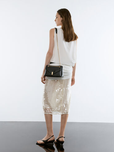 شنطة ليليبت بسلسلة وحزام, أسود, hi-res