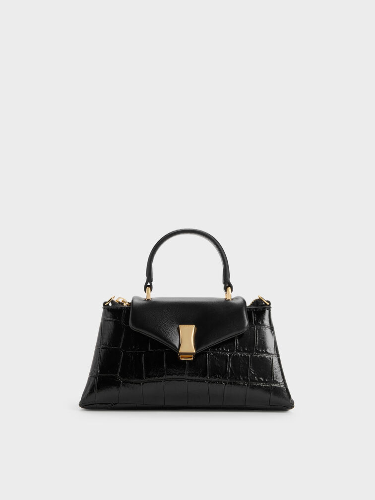 Micro Lilibet Croc-Effect Top Handle Bag, Black, hi-res