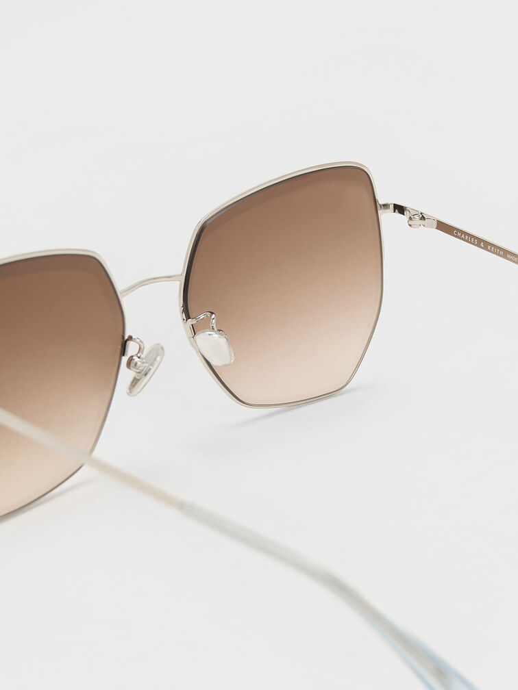 نظارات بتصميم فراشة من الأسيتيت المُعاد تدويره, فضي, hi-res