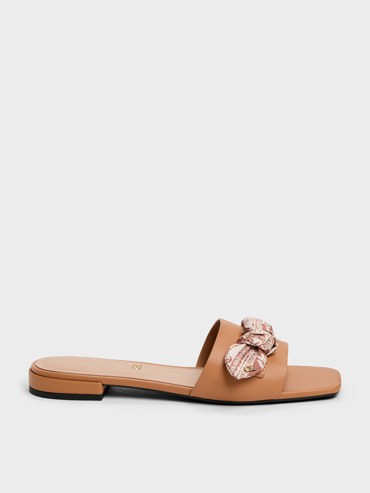 Tayari Leather Printed-Strap Slide Sandals, Caramel, hi-res